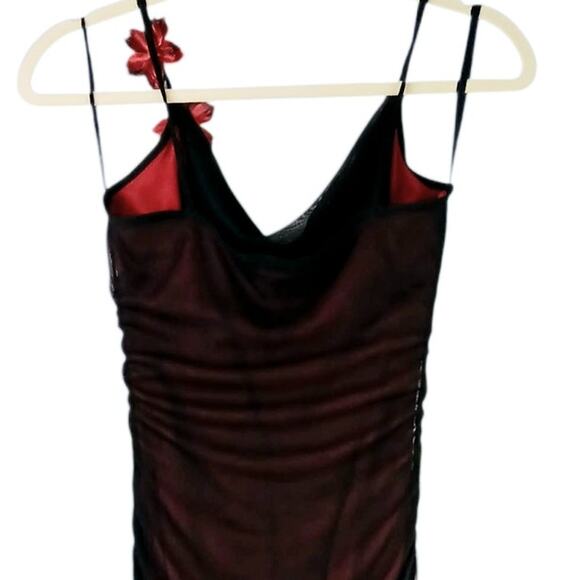 Ruby Rox VTG SZ S (4) Goth Black & Red Body Con Dress Floral Details At Strap - Picture 5 of 7